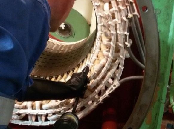 Rewinding HV bow thruster on board cruise ship